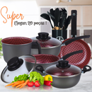Super Jogo De Panelas Dona Chefa  Elegan 20 peças Prime Rosê Anti Aderente Tampa de Vidro Com Espátulas Utensílios De Silicone