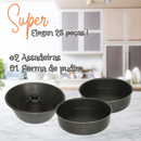 Jogo De Panelas Dona Chefa  Elegan 28 peças PRETO  Anti Aderente Tampa de Vidro Com Espátulas Utensílios De Silicone