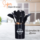 Jogo De Panelas Dona Chefa  Elegan 28 peças PRETO  Anti Aderente Tampa de Vidro Com Espátulas Utensílios De Silicone