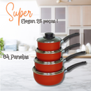 Jogo De Panelas Dona Chefa  Elegan 28 peças VERMELHO Anti Aderente Tampa de Vidro Com Espátulas Utensílios De Silicone
