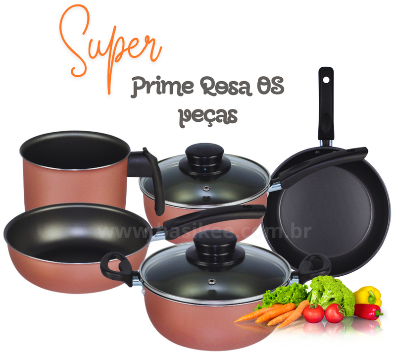 Conjunto de panelas Elegan 8 peças tampa de vidro anti aderente Rosê