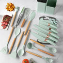 Kit Utensílios De Cozinha Com 19 Peças Em Silicone E Cabo Madeira