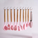 Kit Utensílios De Cozinha Com 19 Peças Em Silicone E Cabo Madeira