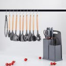 Kit Utensílios De Cozinha Com 19 Peças Em Silicone E Cabo Madeira