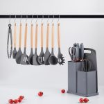 Kit Utensílios De Cozinha Com 19 Peças Em Silicone E Cabo Madeira