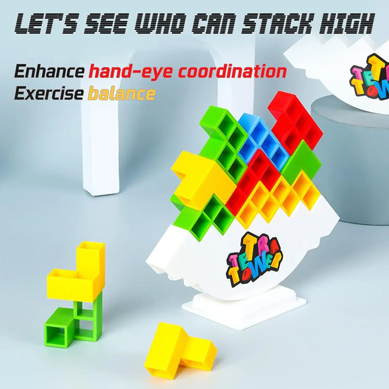 Jogo Tetra Tower Balance com Blocos de construção e empilhamento Quebra-cabeça Placa de montagem Tijolos Brinquedos educativos para crianças