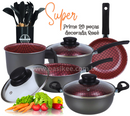 Super Jogo De Panelas Dona Chefa  Elegan 20 peças Prime Rosê Anti Aderente Tampa de Vidro Com Espátulas Utensílios De Silicone