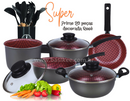 Super Jogo De Panelas Dona Chefa  Elegan 20 peças Prime Rosê Anti Aderente Tampa de Vidro Com Espátulas Utensílios De Silicone