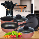Super Jogo De Panelas Dona Chefa  Elegan 20 peças Prime Rosa Anti Aderente Tampa de Vidro Com Espátulas Utensílios De Silicone