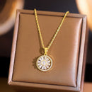 Colar com pingente de girassol giratório spinning de aço inoxidável  joias femininas colares gargantilha de zircônia fashion de luxo