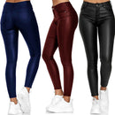 Calça Skinny Cuir  couro PU de cintura alta com botão único