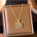 Colar com pingente de girassol giratório spinning de aço inoxidável  joias femininas colares gargantilha de zircônia fashion de luxo