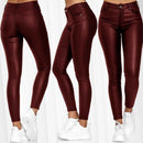 Calça Skinny Cuir  couro PU de cintura alta com botão único